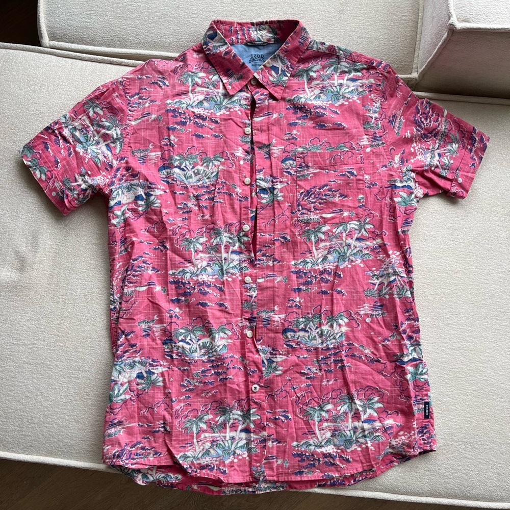 Izod Pink Tropical Print Men's Shirt